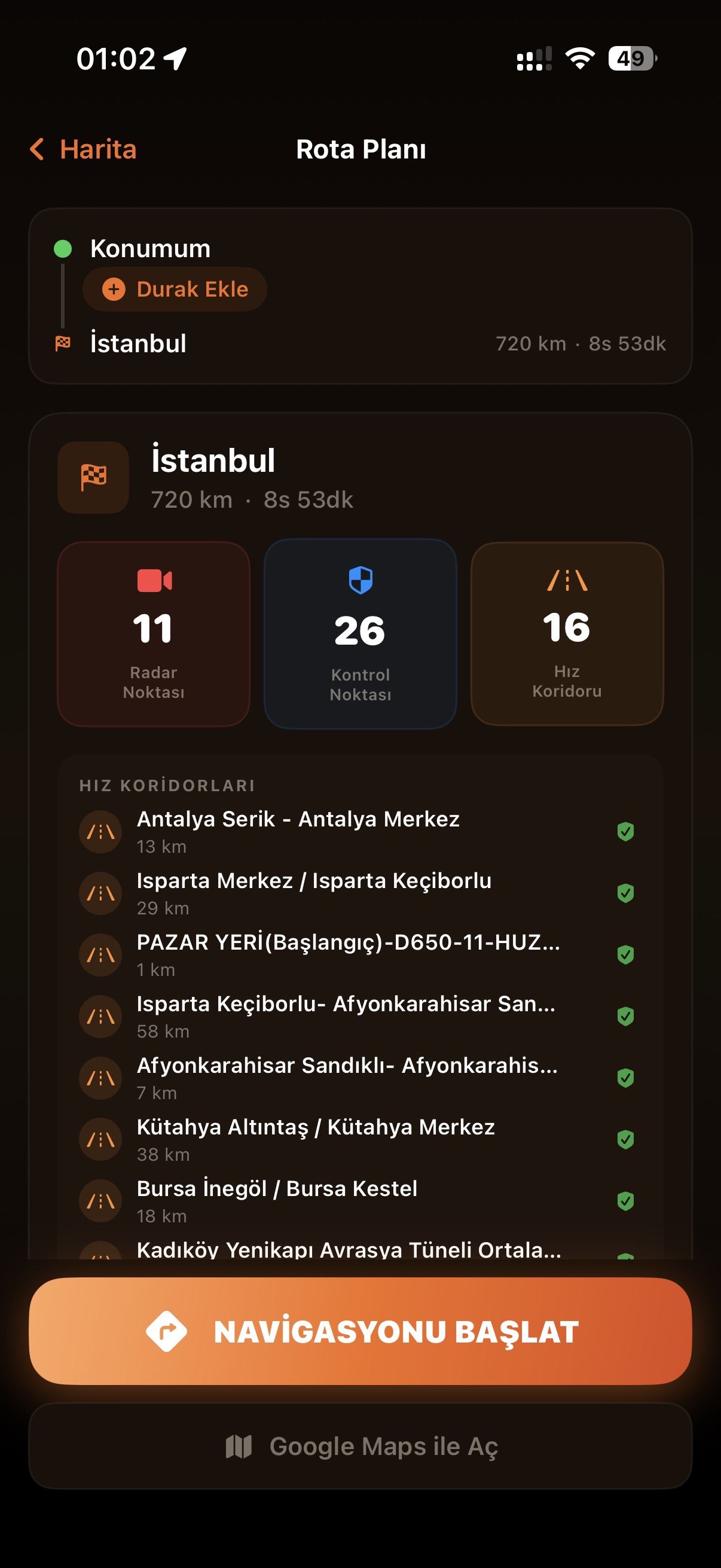 Rota Analizi — Radar İstatistikleri