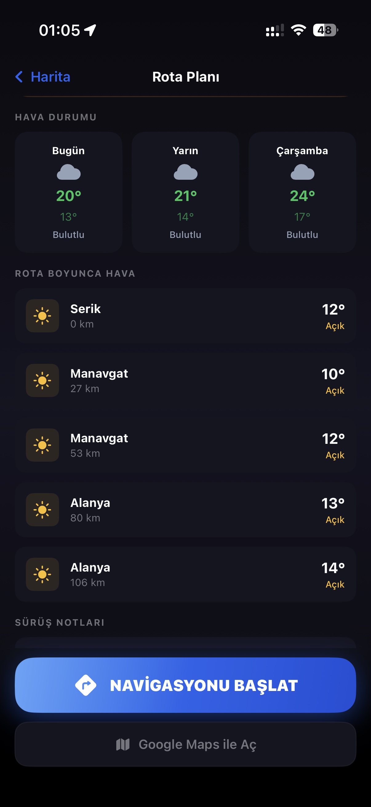 Rota Hava Durumu — Otomobil